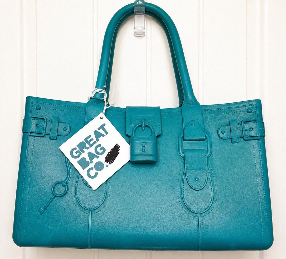 Great Bag Co Teal Vegan Leather Tote Satchel NWT Large Structured Carryall